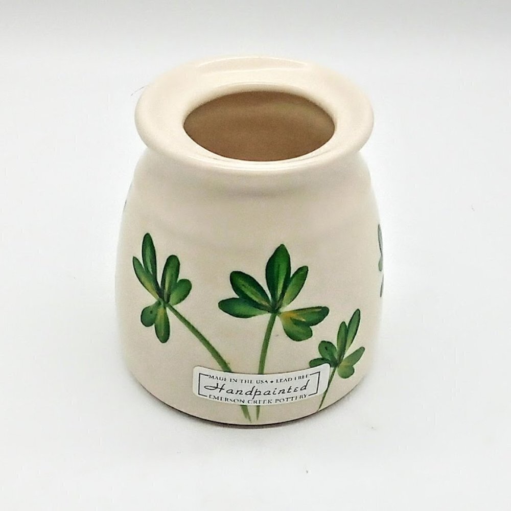 Emerson Creek Pottery Hand-Painted Green Leaf Ceramic Sugar Jar